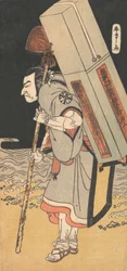 De acteur Nakamura Nakazo als een rokuju-rokubu pelgrim naar de boeddhistische tempel, ca. 1780