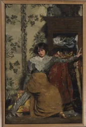 Zittende vrouw in interieur