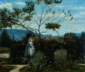Tussen de bloemen in de tuin, door Silvestro Lega (1826-1895).