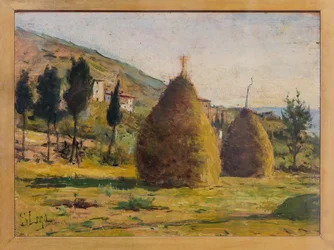Hooibergen in de zon, ca. 1890