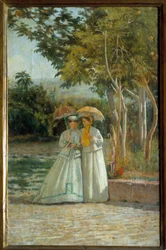 Wandeling in de tuin Schilderij door Silvestro Lega (18126-1895) 19e eeuw Florence, Museum voor Moderne Kunst