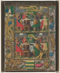 Enkel blad met scènes van het Laatste Avondmaal