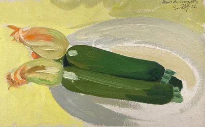 Twee courgettes (olie op karton)
