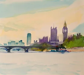 Westminster vanaf de loopbrug II, 2016 (aquarel)