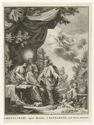 Schrijver omringd door allegorische figuren