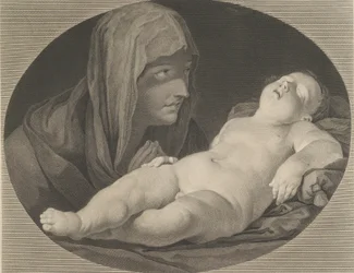 De Maagd in Gebed, kijkend naar het slapende kind Christus, in een ovaal frame, naar Reni,..., 1765