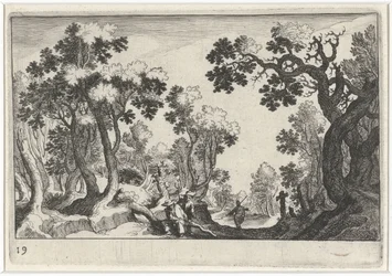 Boslandschap met boeren