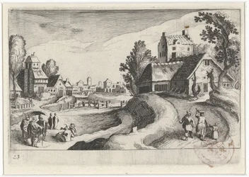 Dorpsgezicht met een boerderij