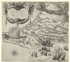 Overwinning van de Hollanders op de Portugezen op Tidore (linkerplaat), 1605