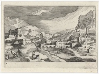 Stadsgezicht in een riviervallei