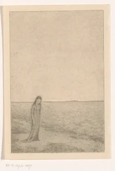 Vrouw in vlak landschap