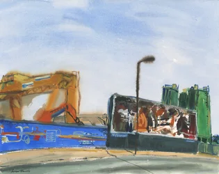 Bouwzone en billboard (aquarel en gouache op papier)