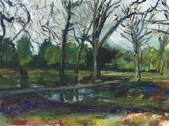 Overstroming, Richmond Park (aquarel, gouache, aquarelpotlood en inkt op papier)