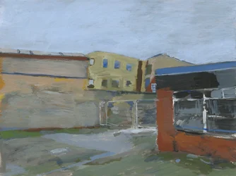 Voorplein en gebouwen, 2024 (acryl op papier)