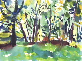 Tuin en moeras (aquarel op papier)