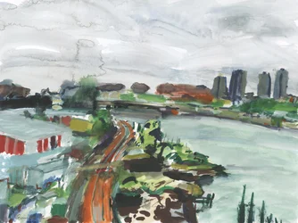 Riviergezicht Harlem (aquarel en gouache op papier)