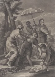 Drie Vrouwen die de Mand met de Baby Mozes uit het Water Trekken, ca. 1729