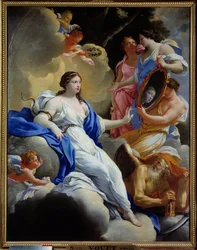 De Voorzichtigheid, de Liefde en de Gratiën Schilderij door Simon Vouet (1590-1649) 1645 Montpellier, Musée Fabre