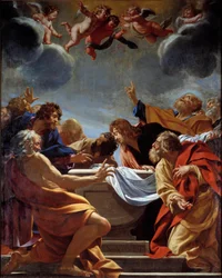 De apostelen bij het graf van de Maagd Maria Schilderij door Simon Vouet (1590-1649) 17e eeuw Parijs, Eglise Notre Dame des Champs