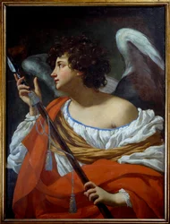 De engel die de lans draagt die het hart van Christus doorboorde, en de spons gedrenkt in azijn. Schilderij van Simon Vouet