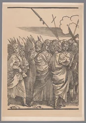 Reproductie van het derde deel van de prentreeks De Triomf van Christus naar Joos Lambrecht