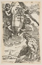 Allegorie van de Foglia-rivier met het wapen van de stad Pesaro, frontispice voor