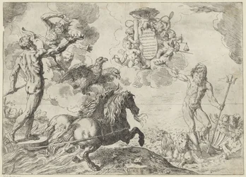 Jupiter, Neptunus en Pluto bieden hun kroon aan het wapen van kardinaal Scipione Borghese aan