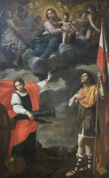 Madonna in glorie met het kind en de heiligen Barbara en Terenzio