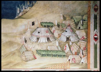 Herdenking van Guidoriccio da Fogliano bij het Beleg van Montemassi, detail van het militaire kamp, uit de Sala del Mappamondo, 1328
