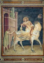 Sint-Maarten deelt zijn mantel met een bedelaar. Fresco, 1315. Onderbasiliek van Sint-Franciscus van Assisi, Sint-Maartenskapel. Ga zitten.