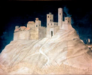 Zicht op het kasteel van Montemassi in Maremma in 1328