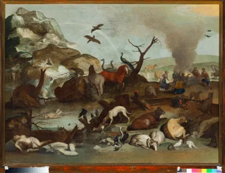 Noachs offer na de zondvloed Schilderij door Sinibaldo Scorza