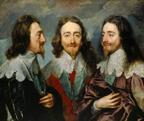 Karel I, koning van Engeland 1600-1649, vanuit drie hoeken Het Drievoudige Portret, 1636