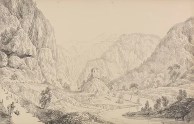 Album van 30 uitzichten in de Tirol en Italië: Uitzicht op de Eisak bij Mittenwald, 27 okt. 1840