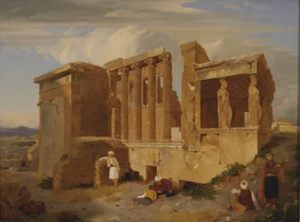Het Erechtheum, Athene, met figuren op de voorgrond