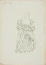Reflectie van knielende vrouwelijke figuur, studie voor De Spiegel van Venus