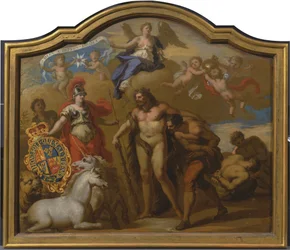 Allegorie van de Macht van Groot-Brittannië te Land, ontwerp voor een decoratief paneel voor de ceremoniële koets van George I