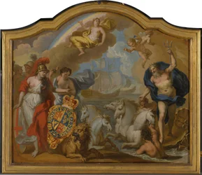 Allegorie van de macht van Groot-Brittannië op zee, ontwerp voor een decoratief paneel voor de ceremoniële koets van George I