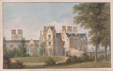 Lilleshall, Shropshire: Uitzicht op de noordelijke ingang en de westelijke gevel