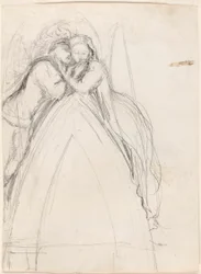 Ontwerp voor een gotische boog met de kunstenaar en Effie Ruskin omhelzend (recto); Ontwerp voor een gotische boog met Effie als engel (verso)