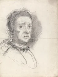 Hoofd van een oudere dame; studies van Raphael