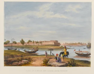 Fort van Bukkur en Roree vanuit Sukkur