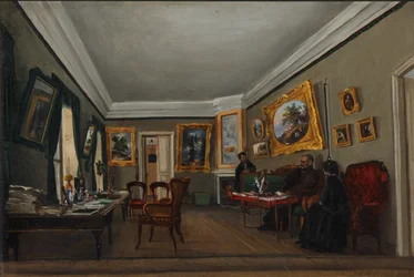 De Studie van de auteur Alexander Sukhovo-Kobylin in Moskou, 1850s