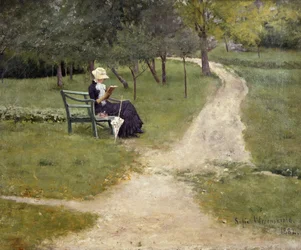 Vrouw die leest op een bank