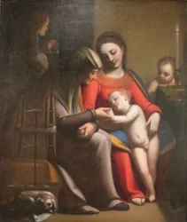 De Heilige Familie met de heiligen Anna en Johannes de Doper