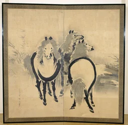 Paarden, Japans, Edo-periode, ca. 18e eeuw (een van een paar)