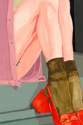 Kleurrijke benen, rode schoenen