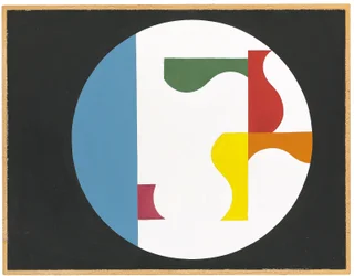 Compositie in een witte cirkel op een zwarte achtergrond