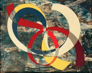 Knoop in felle kleuren op chaotische achtergrond