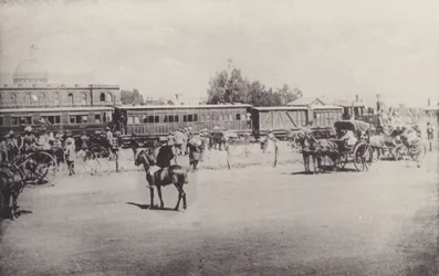 Historische Zichten, de Eerste Trein naar Johannesburg (zwart-wit foto)
